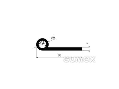 "P" Gummiprofil mit Loch, 30x8/2mm, 70°ShA, EPDM, -40°C/+100°C, schwarz, 